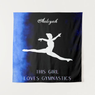 Dieses Mädchen Lieben Gymnastik Schwarz, Blau, Wei Wandteppich