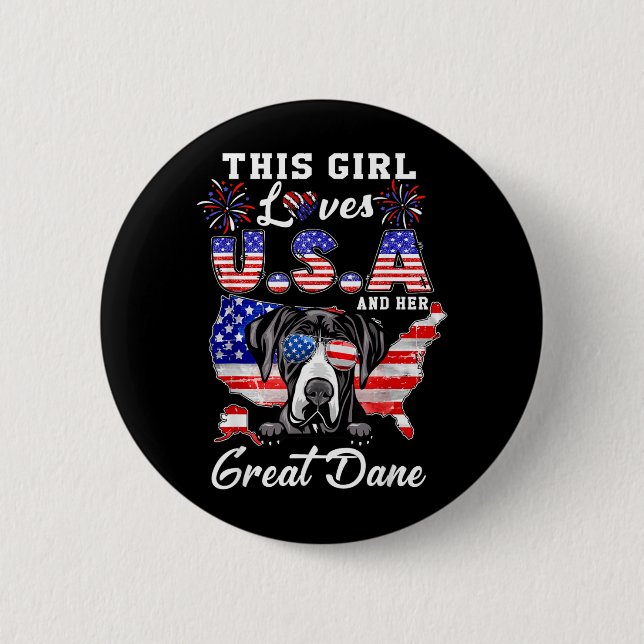 Dieses Mädchen liebt die USA und Dog 4. Juli Deuts Button (Vorderseite)