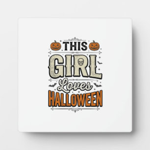 Dieses Mädchen liebt Halloween Vintage-Shirt-Desig Fotoplatte