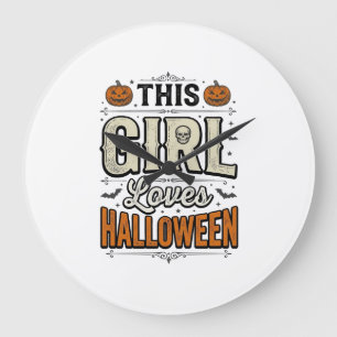 Dieses Mädchen liebt Halloween Vintage-Shirt-Desig Große Wanduhr