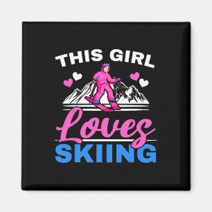 Dieses Mädchen liebt Skifahren Skifahrer Ski Winte Magnet