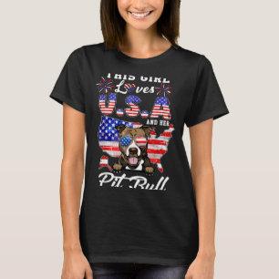 Dieses Mädchen liebt USA und Hund 4. Juli Pitbull T-Shirt
