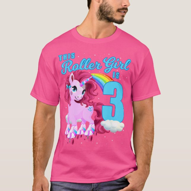 Dieses Roller Girl ist 3 Roller Skaten Unicorn Bir T-Shirt (Vorderseite)