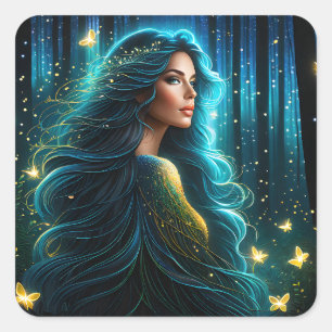 Dieses surreale Porträt einer schönen Frau mit lo Quadratischer Aufkleber