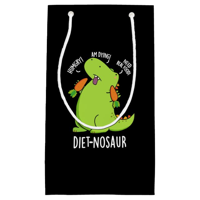 Diet-nosaur Funny Dinosaur Puns Dark BG Kleine Geschenktüte (Vorderseite)