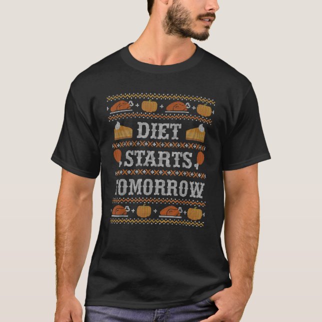 Diet startet morgen Ugly Weihnachts-Sweater Danke T-Shirt (Vorderseite)