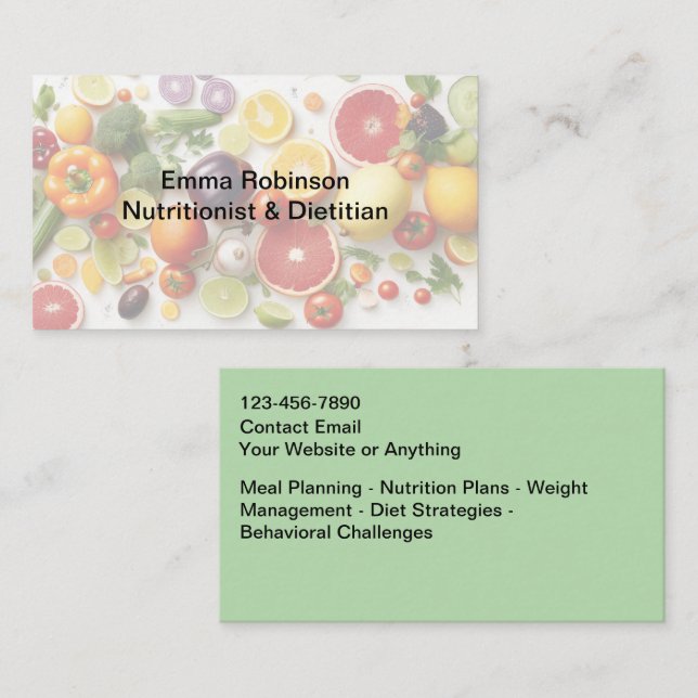 Dietitian Nutritionist Food Theme Business Cards Visitenkarte (Vorne/Hinten)