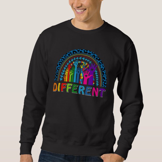 Different Puzzle Raise Hand Leopard Rainbow Autism Sweatshirt (Vorderseite)