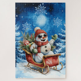 Difficult Blue Winter Christmas Snowman Puzzle