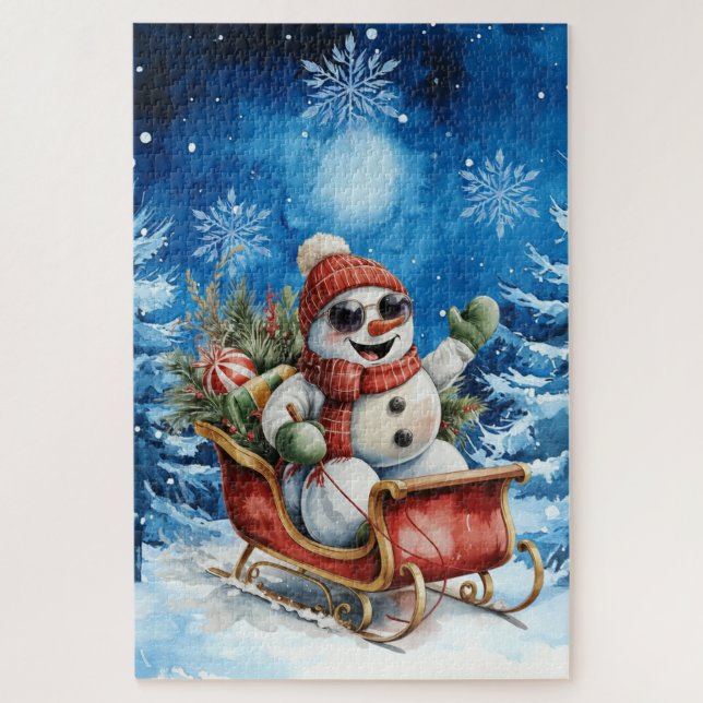 Difficult Blue Winter Christmas Snowman Puzzle (Vertikal)