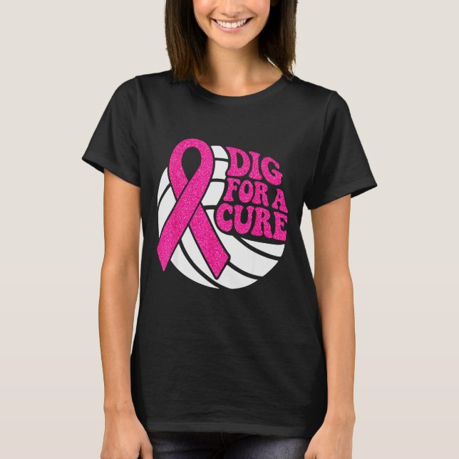 Dig For Nk Ribbon Volleyball Breast Cancer Awarene T-Shirt (Vorderseite)