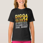 Digga Ich Bin 14 Funny German Birthday Quote T-Shirt<br><div class="desc">Bold “DIGGA ICH BIN 14” design with a vibrant yellow-orange gradient and playful typography—perfect for funny 14th birthday celebrations and teen humor.</div>