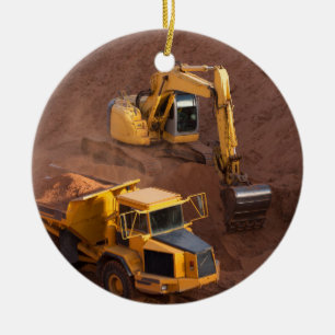 Digger und Dump Truck Keramik Ornament