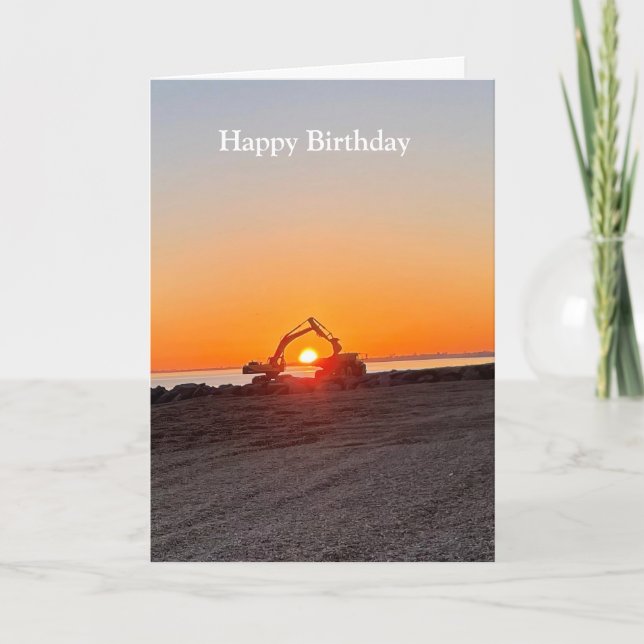 Digger und Truck Framing Sonnenuntergang am Meer Karte (Vorderseite)