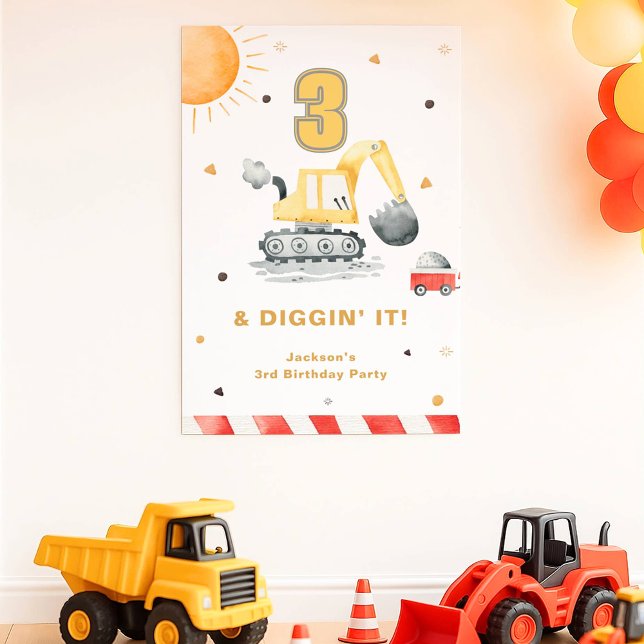 Diggin’ It Yellow Digger Brithday Party Welcome Poster (Von Creator hochgeladen)