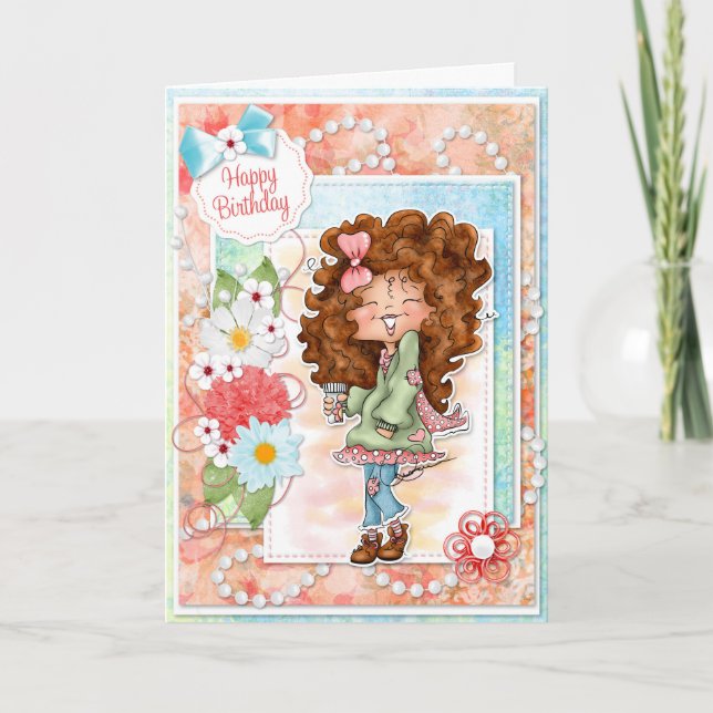 Digi Doodles Ginger Peach Birthday Card Karte (Vorderseite)