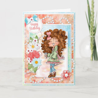Digi Doodles Ginger Peach Birthday Card Karte