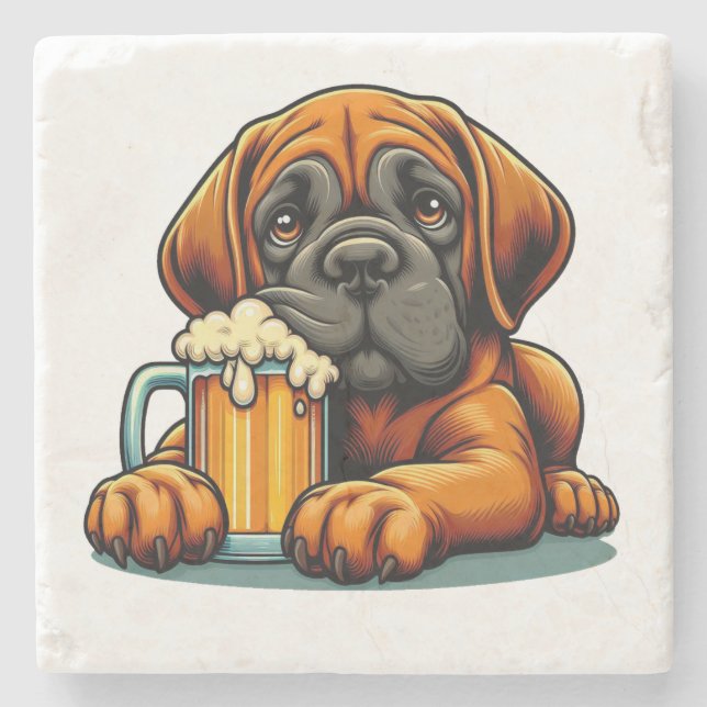 DigiPups Mastiff Dog Beer Tasse Cartoon Steinuntersetzer (Vorderseite)