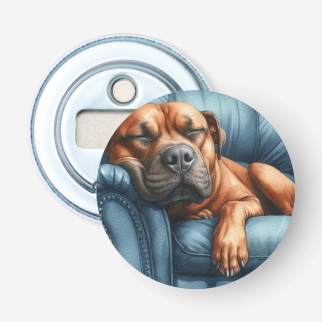 DigiPups Pitbull Dog Sleeping Recliner Nickerchen Flaschenöffner (Vorderseite)