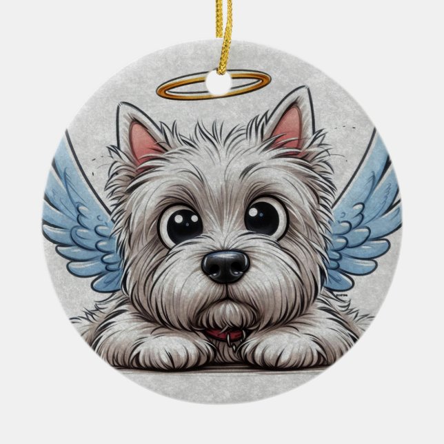 DigiPups West Highland Terrier Dog Beach Scene Keramik Ornament (Vorne)