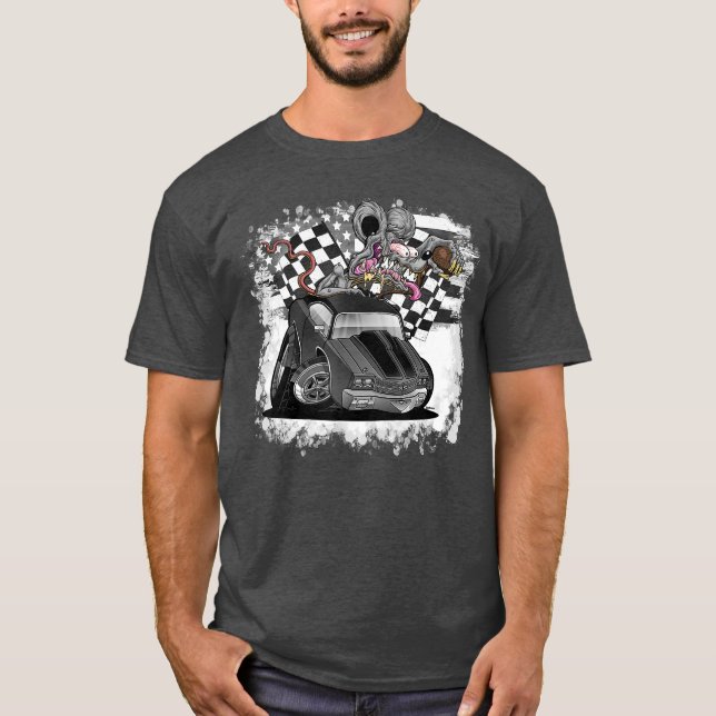 DigiRods Rat Rod Racer SS Muscle Grey Hot Rod Cart T-Shirt (Vorderseite)
