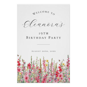 DIGITAL 19. Geburtstag August Geburtstag Blume Wil Poster