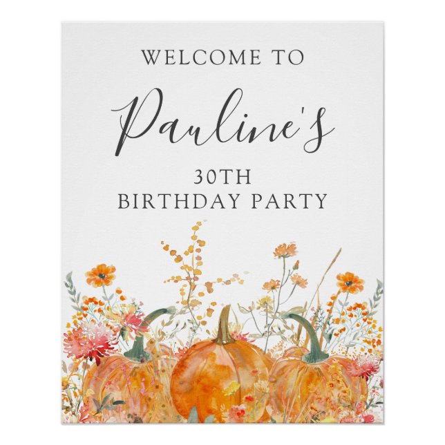 DIGITAL 30. Geburtstag Pumpkin Wildblume Willkomme Poster (Vorderseite)