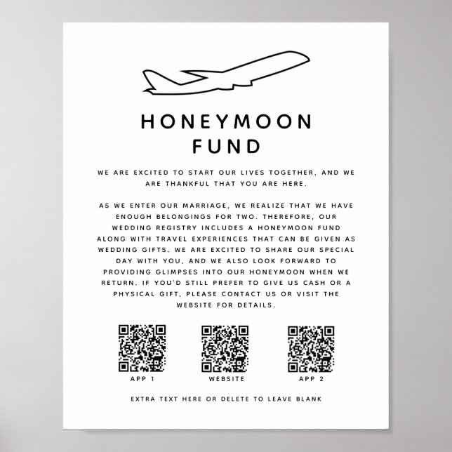 Digital 3 QR Code Honeymoon Fund Hochzeit Poster (Vorne)