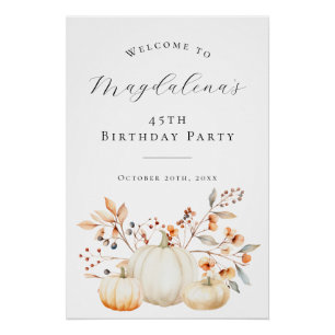 DIGITAL 45. Geburtstag Pumpkin Herbstlaub Willkomm Poster