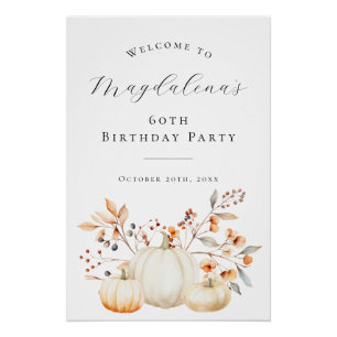 DIGITAL 60. Geburtstag Pumpkin Herbstlaub Willkomm Poster