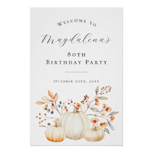 DIGITAL 80. Geburtstag Pumpkin Herbstlaub Willkomm Poster