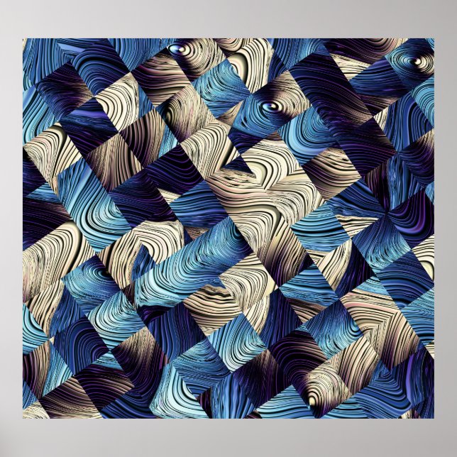 Digital Art Blue Abstrakt Squares Poster (Vorne)