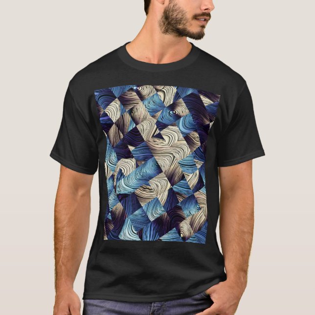 Digital Art Blue Abstrakt Squares T-Shirt (Vorderseite)