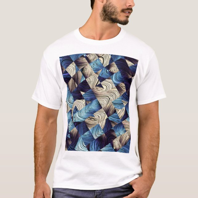 Digital Art Blue Abstrakt Squares T-Shirt (Vorderseite)