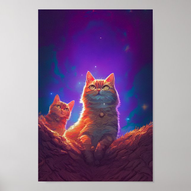 Digital Art for Cat Lovers, Starry Night Cat Poster (Vorne)