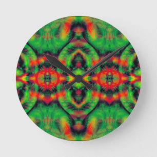 Digital Art Red Yellow Green Abstrakt Patches Runde Wanduhr
