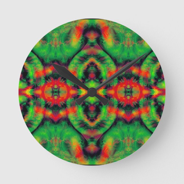 Digital Art Red Yellow Green Abstrakt Patches Runde Wanduhr (Vorderseite)