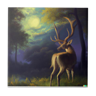 Digital Art Stag Deer Edge of Forest Fliese