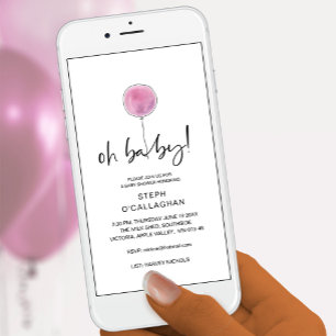 Digital Baby Dusche Pink Ballon Handy eVite Ankündigung