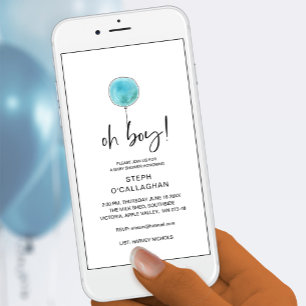 Digital Baby Shower Blue Balloon Handy eVite Ankündigung
