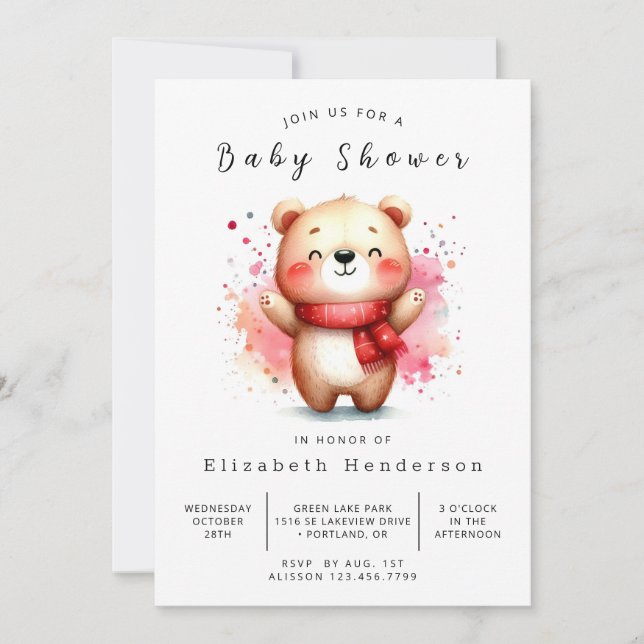 Digital Bear Baby Dusche Einladung (Vorderseite)