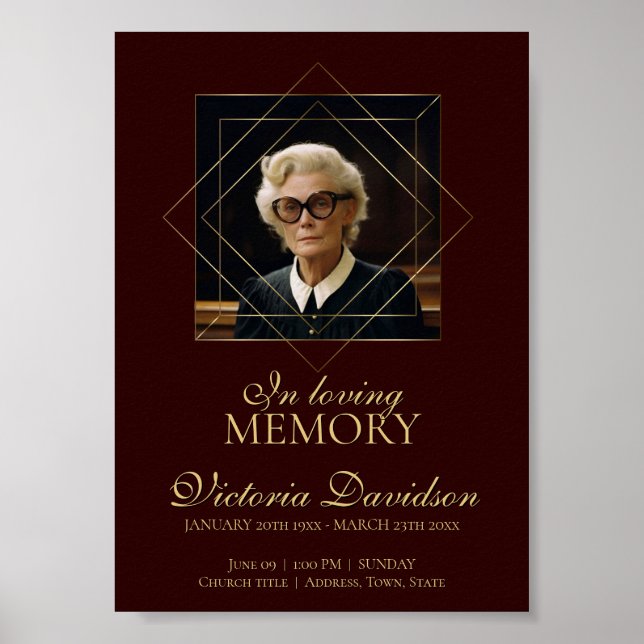 Digital Beerdigung Ankündigung Post Dunkelrot Poster (Vorne)