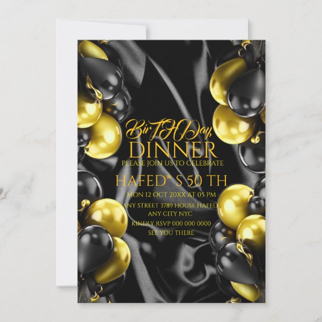 Digital Birthday Dinner Invitation Template, Black Einladung (Vorderseite)