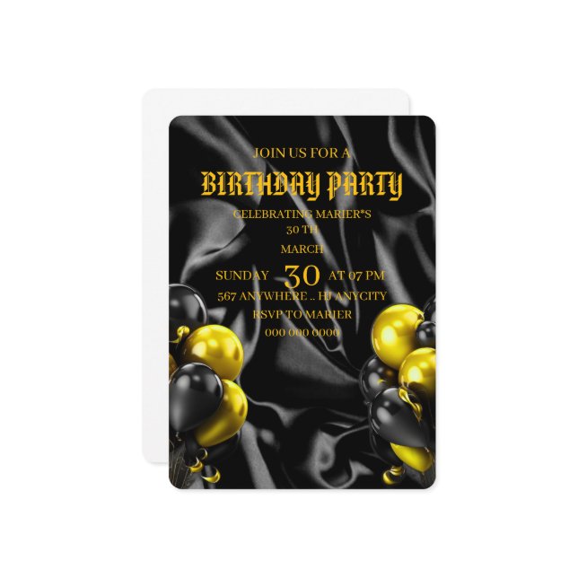 Digital Birthday Dinner Invitation Template, Black Einladung (Vorderseite/Rückseite Beispiel)