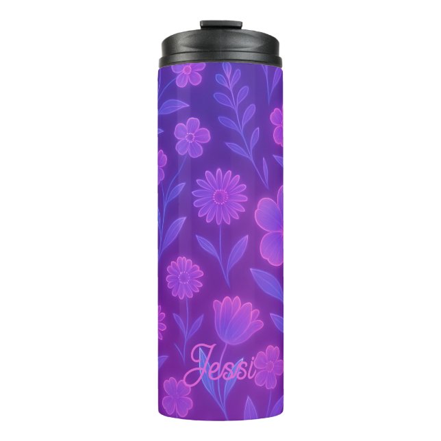 Digital Bloom Future Pattern | Futuristisches Flor Thermosbecher (Vorderseite)