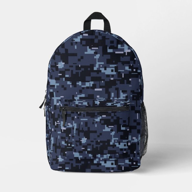 Digital Blue Camouflage Muster Bedruckter Rucksack (Vorderseite)