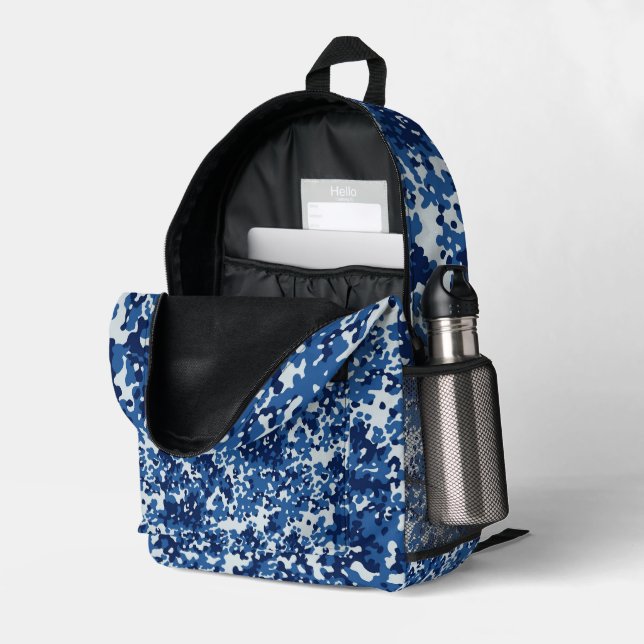 Digital Blue Military Pattern Bedruckter Rucksack (Rückseitige Ecke links (Offen) )