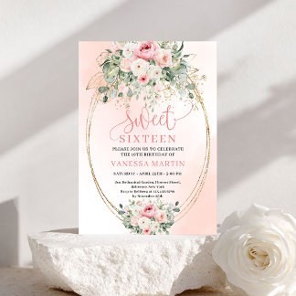 Digital Blush Gold Sweet Sixteen Birthday Invite Einladung