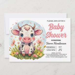 Digital Boho Elegant Cow Baby Shower Einladung