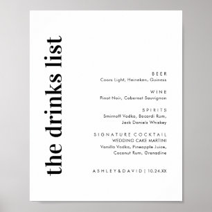 Digital Bold Modern Wedding Bar Menu Sign Poster